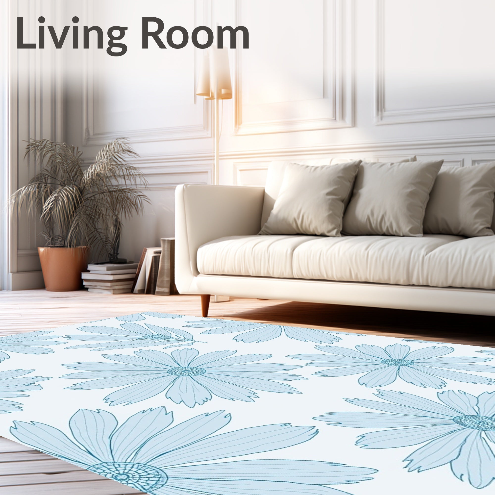 Light Blue Outline Daisy Pattern Rug