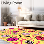 Whimsical Pink Red Pumpkin Bats Rug