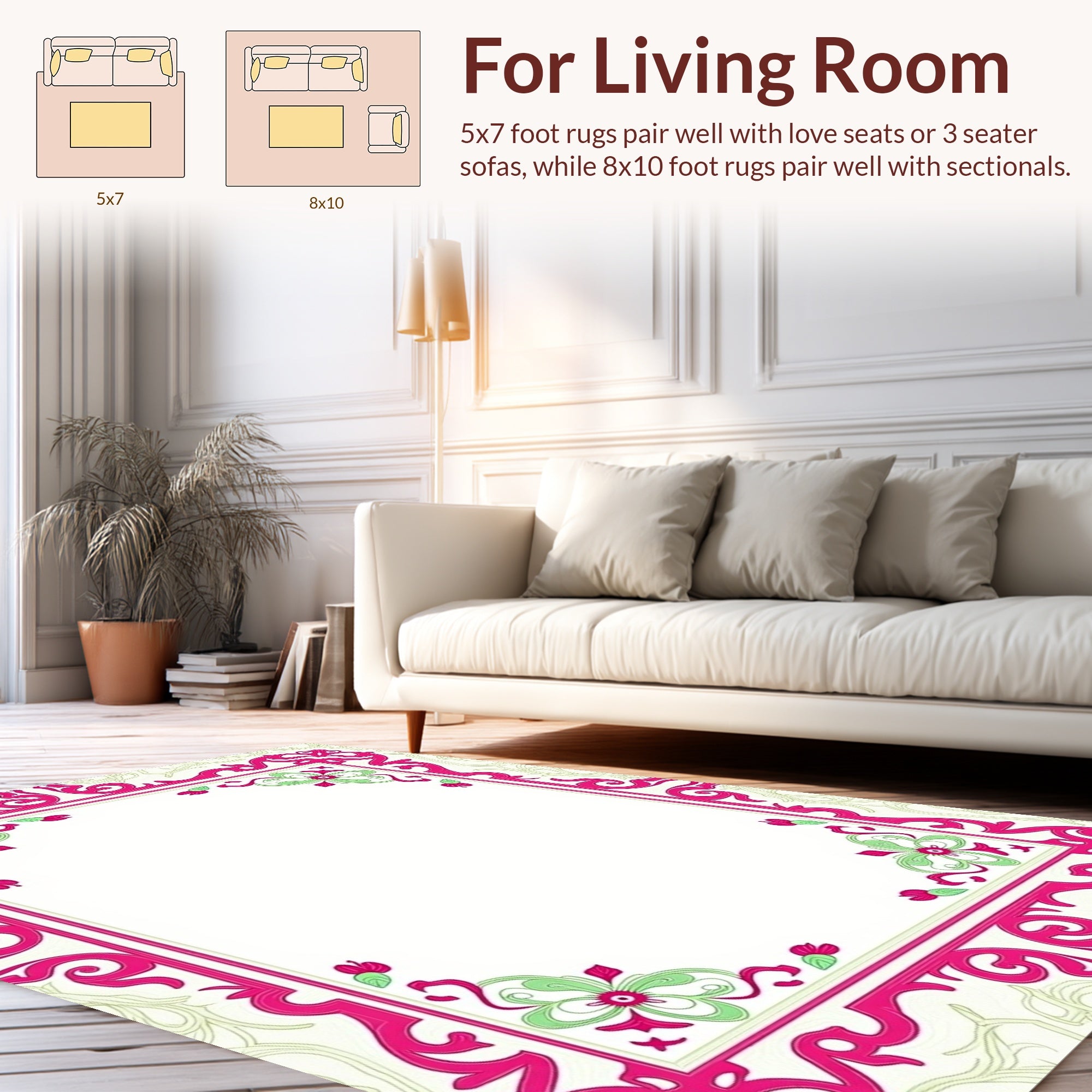 Ornate Floral Vine Border Design Rug