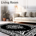 Vintage Black White Floral Scroll Pattern Rug
