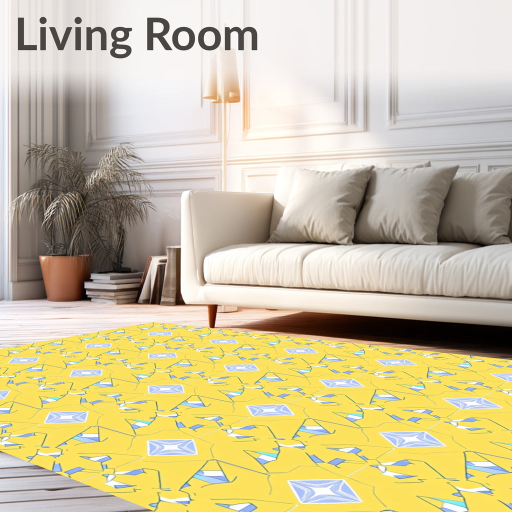 Geometric Abstract Yellow Blue Pattern Rug