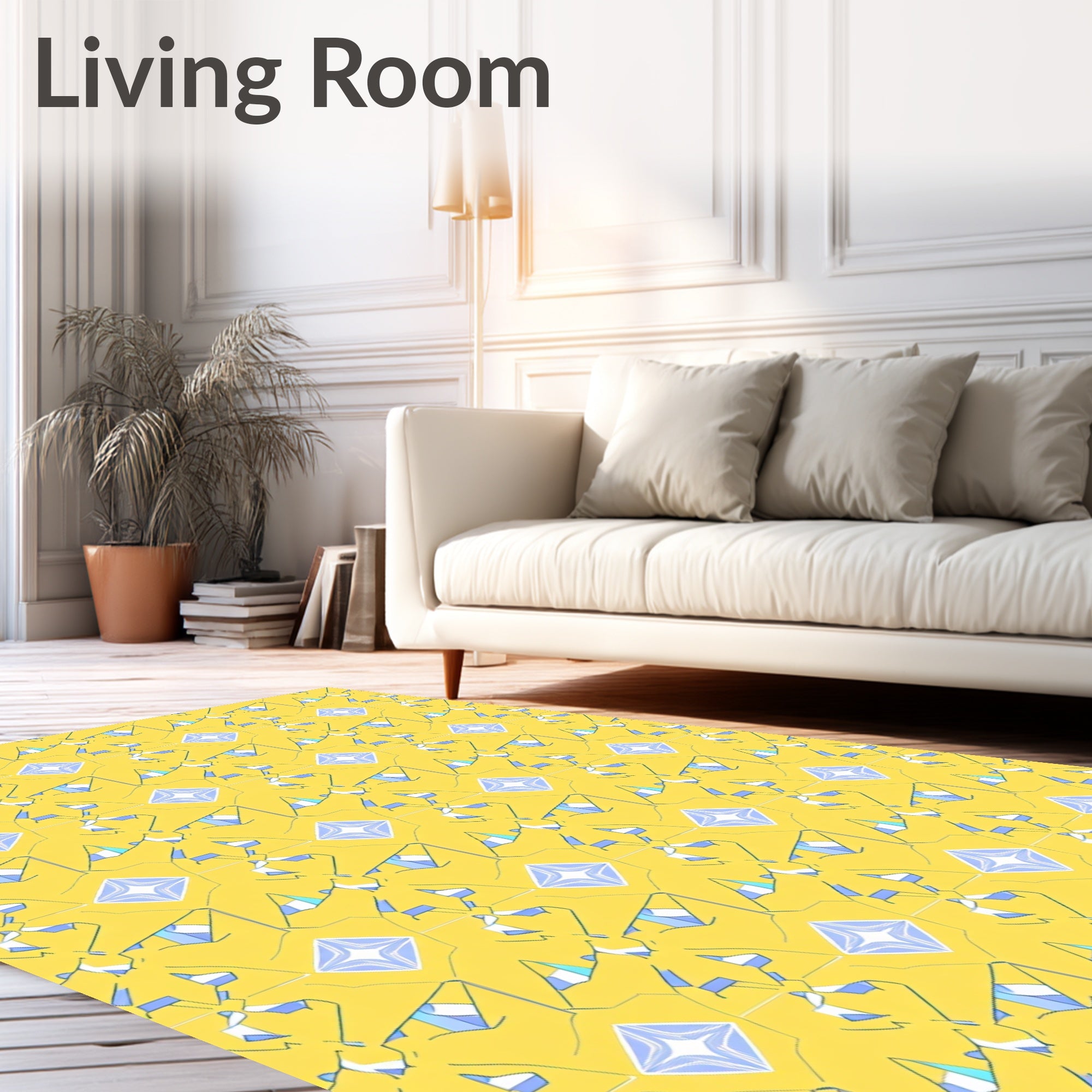 Geometric Abstract Yellow Blue Pattern Rug
