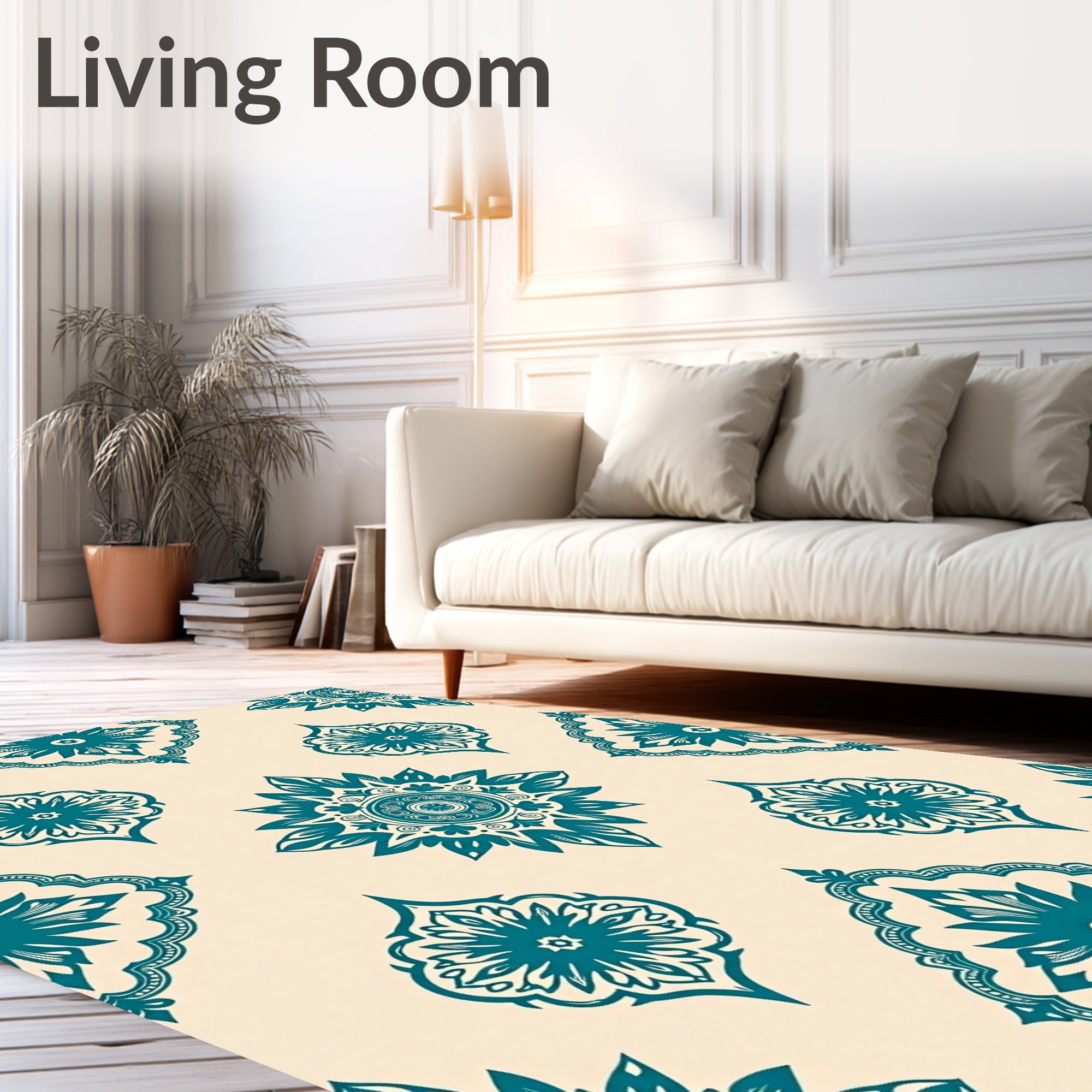 Teal Floral Medallion Pattern Design Rug