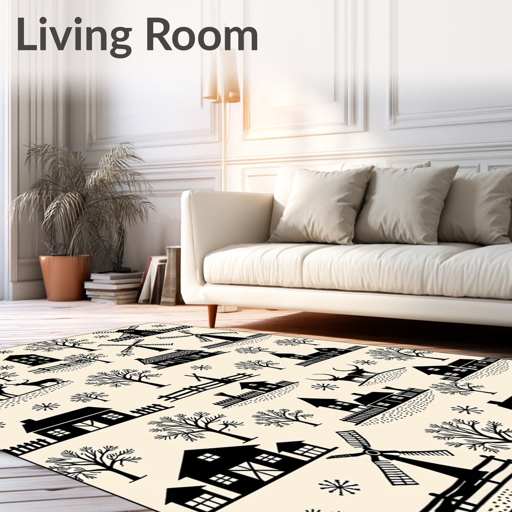 Rustic Village Deer Silhouette Pattern Rug