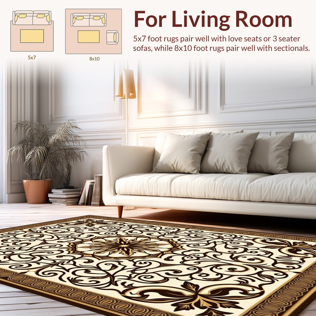 Classic Brown Floral Mandala Design Rug