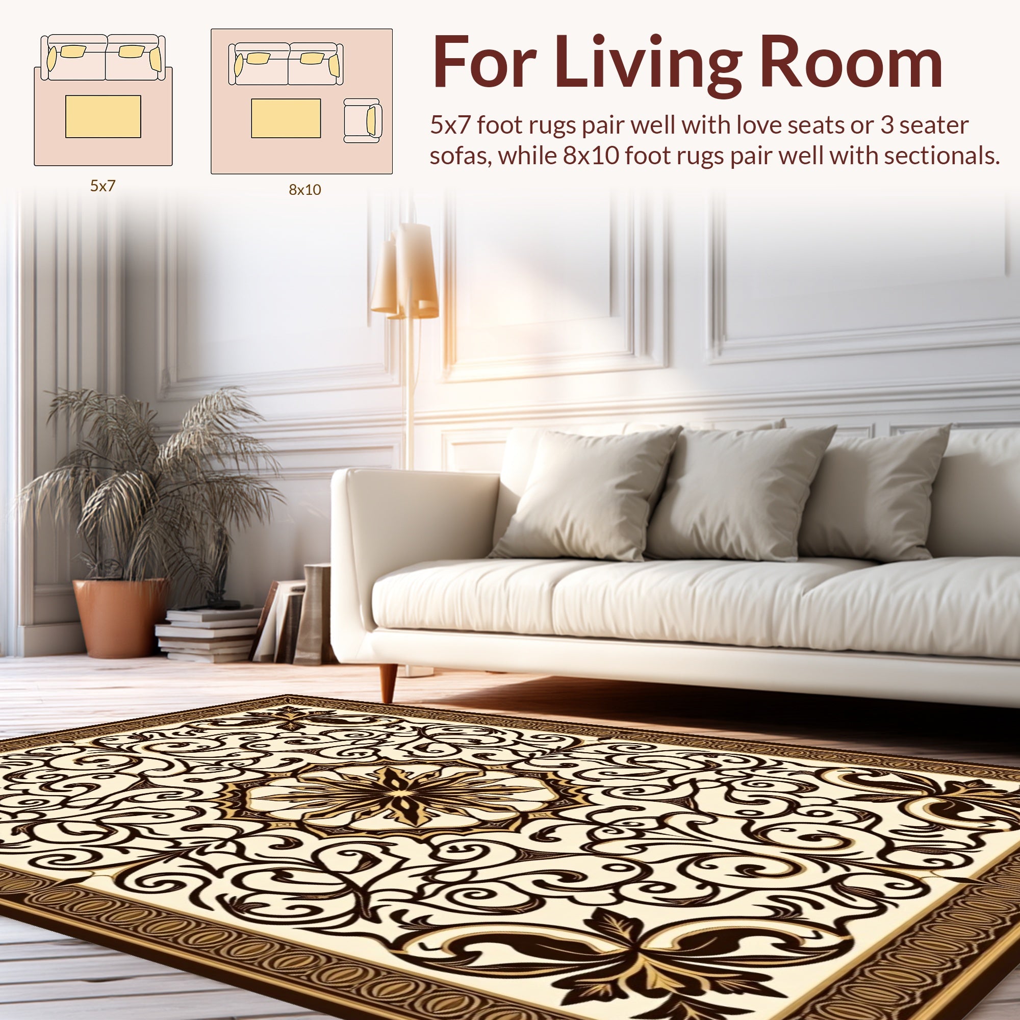 Classic Brown Floral Mandala Design Rug
