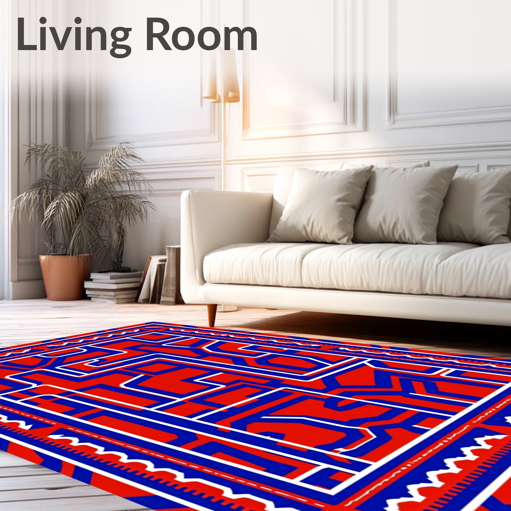 Bold Red Blue Geometric Maze Rug
