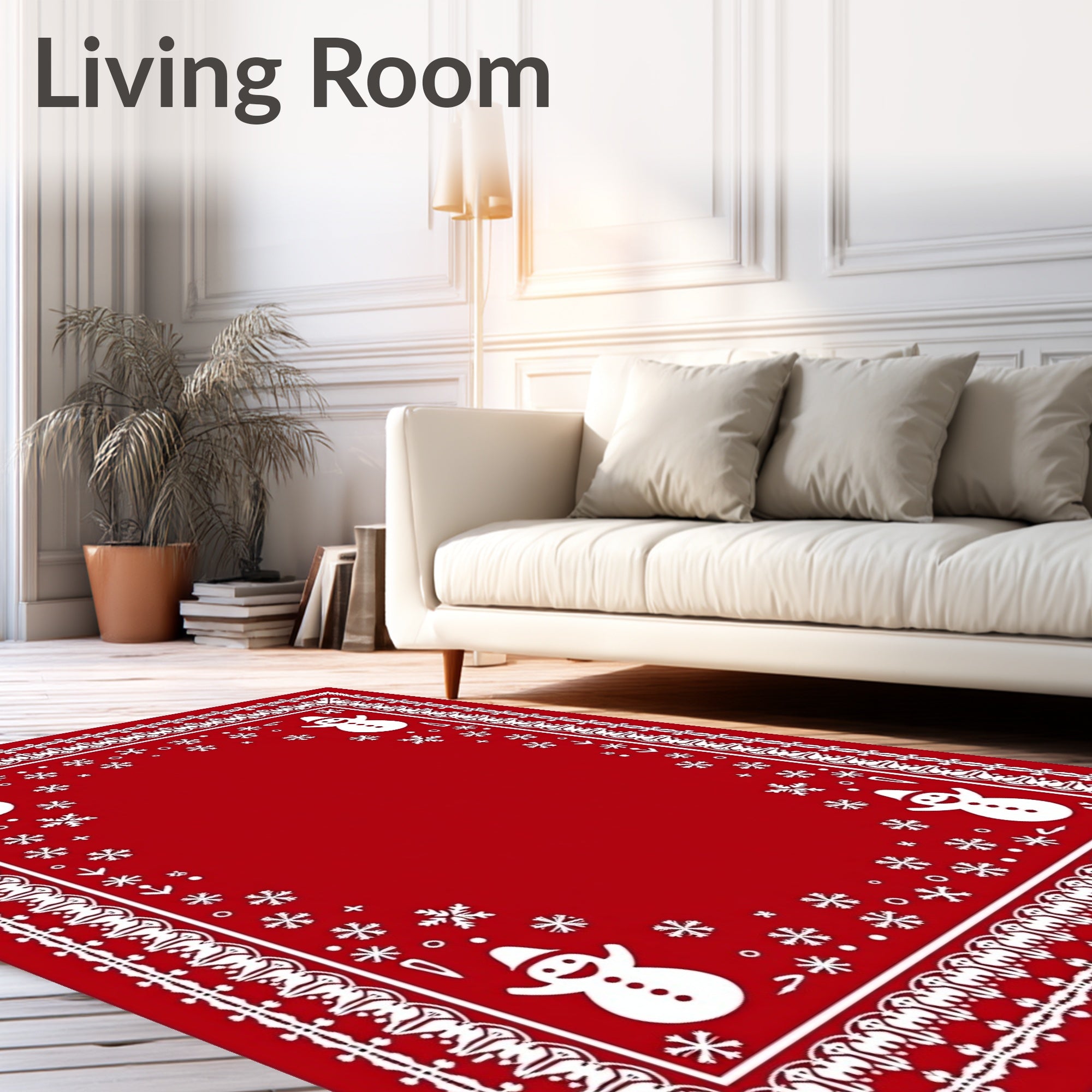 Snowman Snowflake Festive Whimsical Pattern Rug