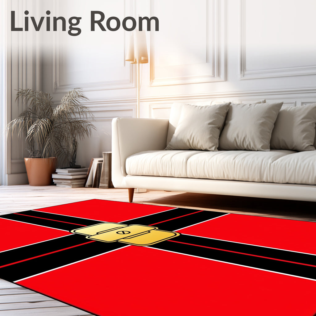 Bold Red Black Gold Plaid Rug