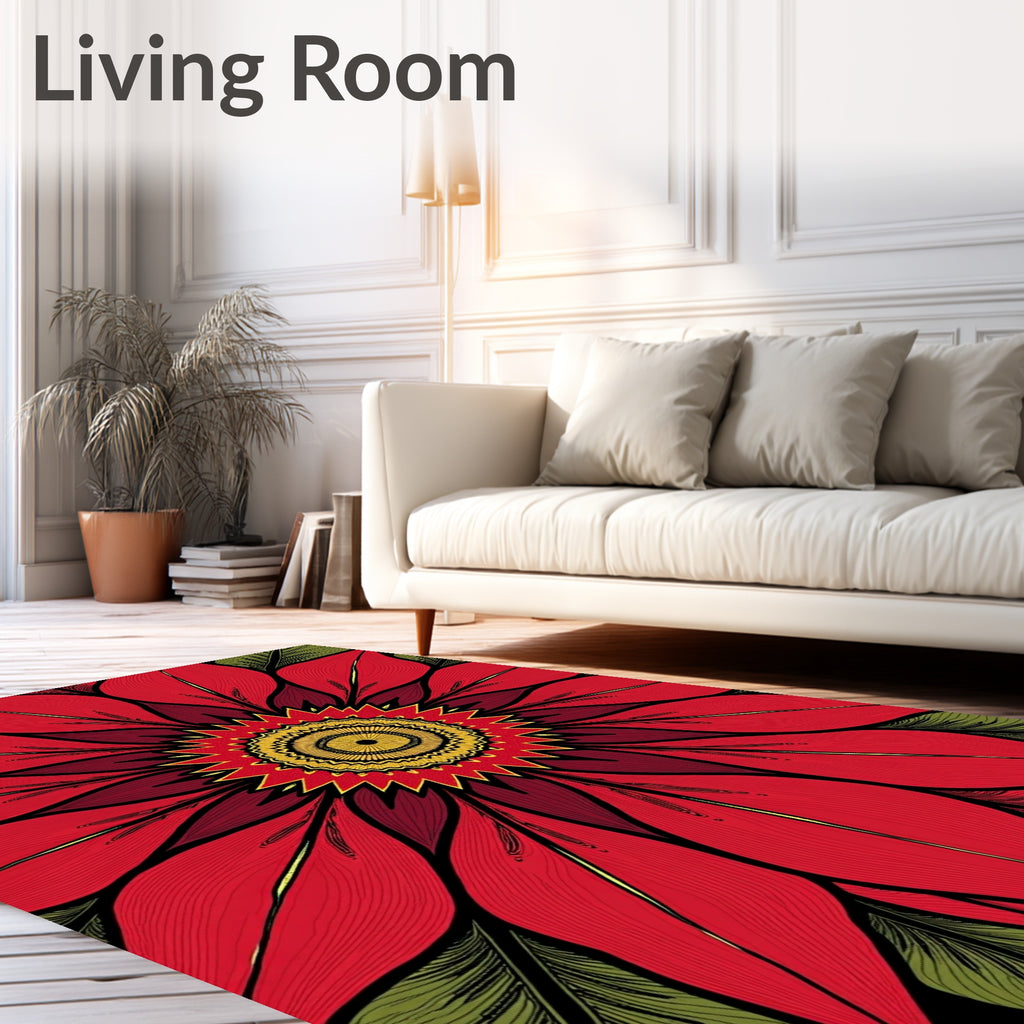 Radiant Red Flower Mandala Pattern Rug