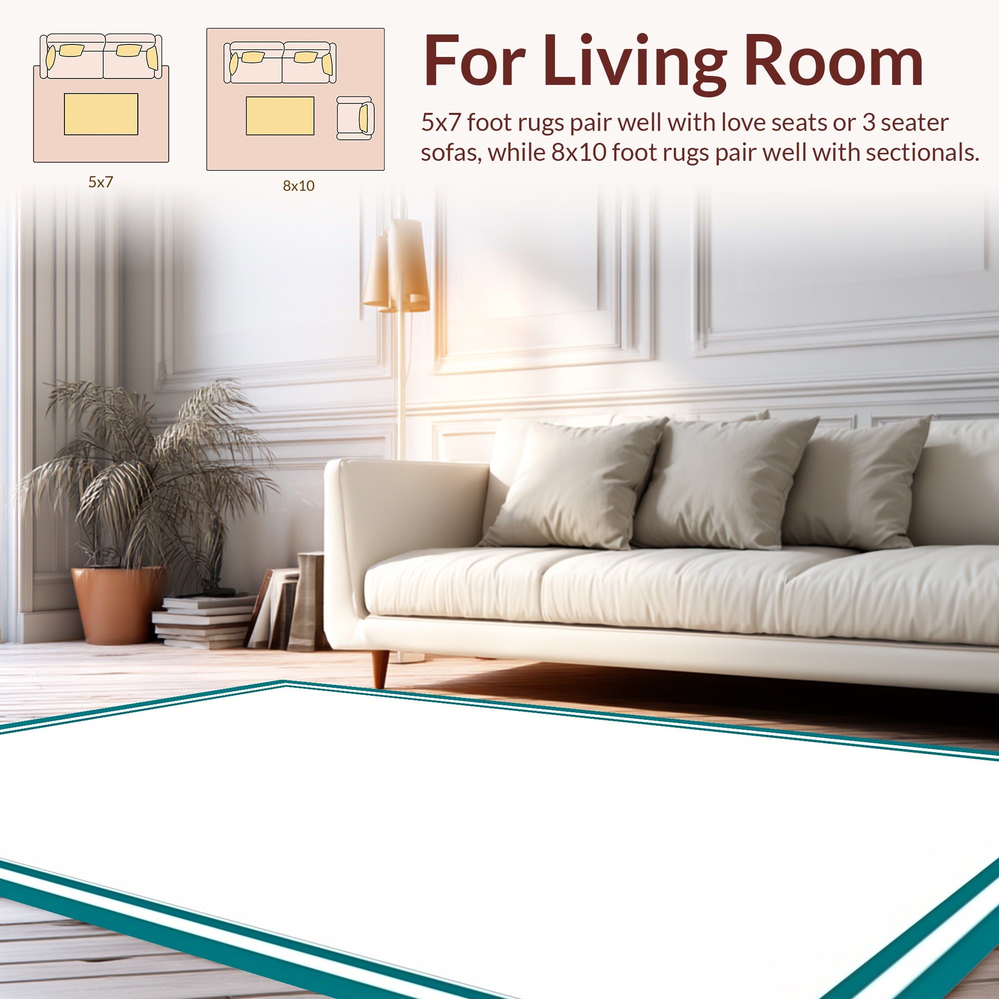 Aqua White Double Border Design Rug