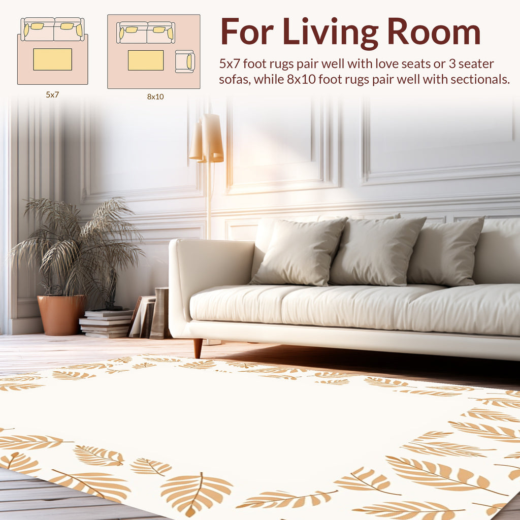 Golden Leaf Patterned Organic Design Rug