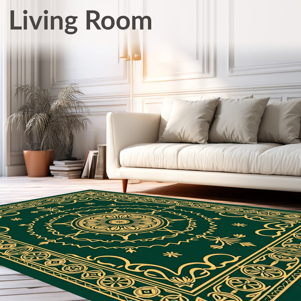 Antique Gold Border Mandala Design Rug