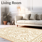 Elegant Floral Scrollwork Cream Gold Design Rug