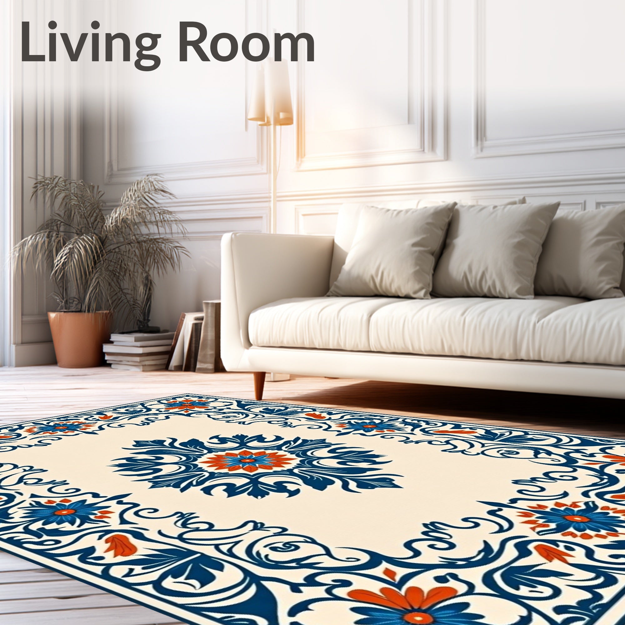 Ornate Floral Border Pattern Rug