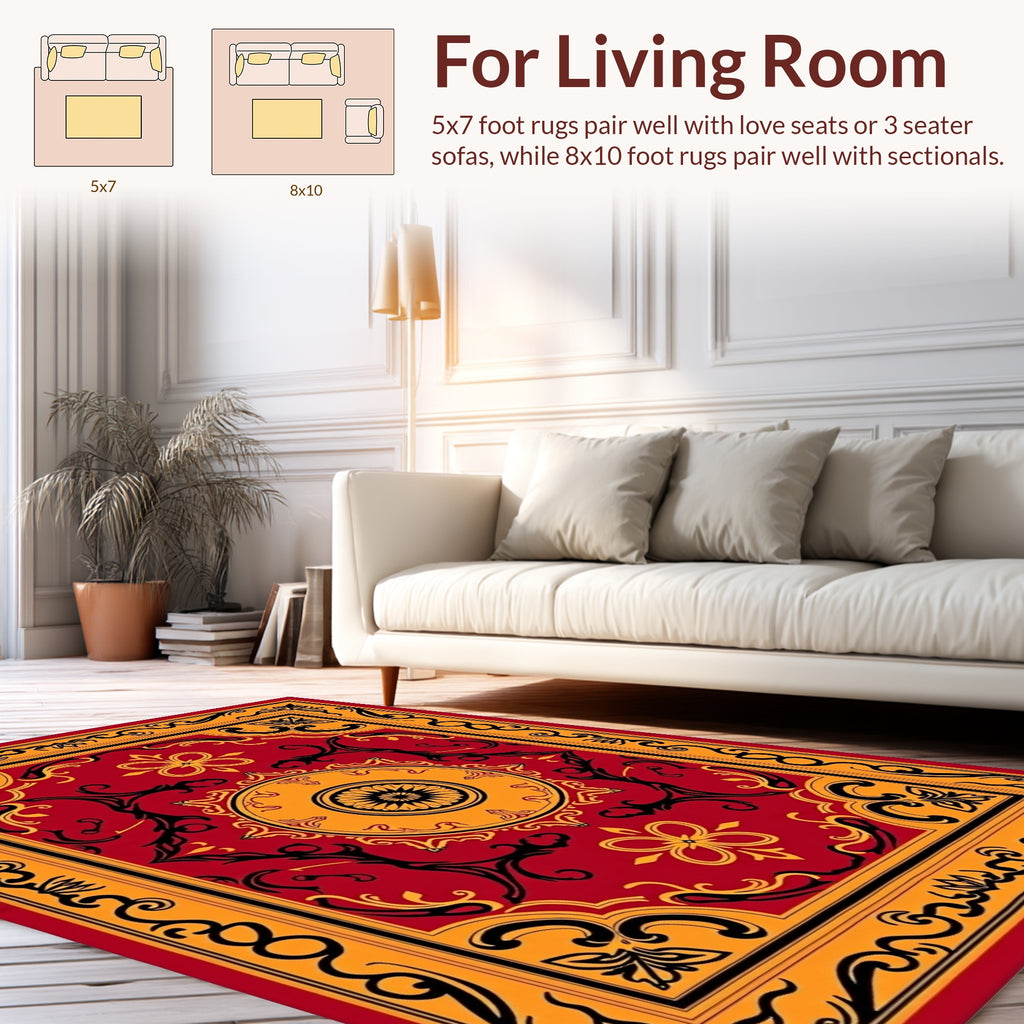 Ornate Red Gold Floral Medallion Runner Rug
