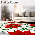 Floral Poinsettia Red Green Pattern Rug