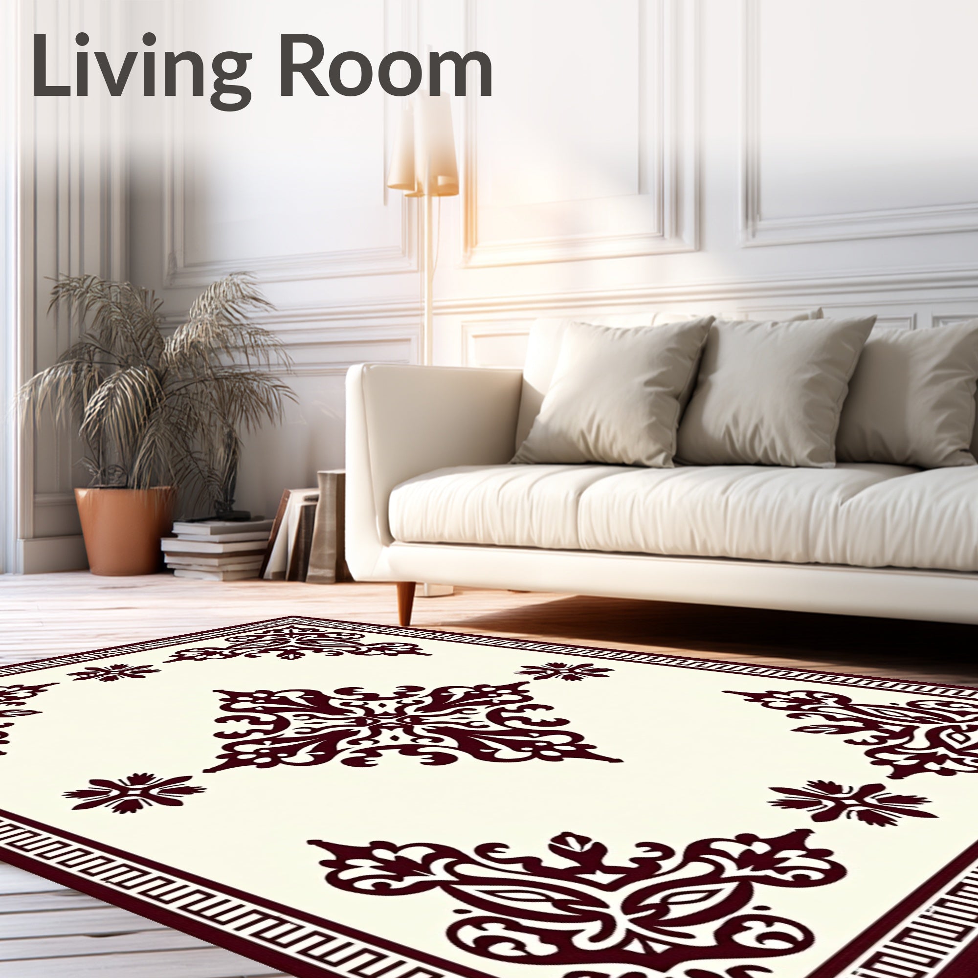 Ornate Burgundy Scrollwork Mandala Design Rug
