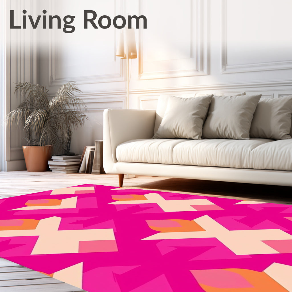 Vibrant Pink Geometric Blossom Pattern Rug
