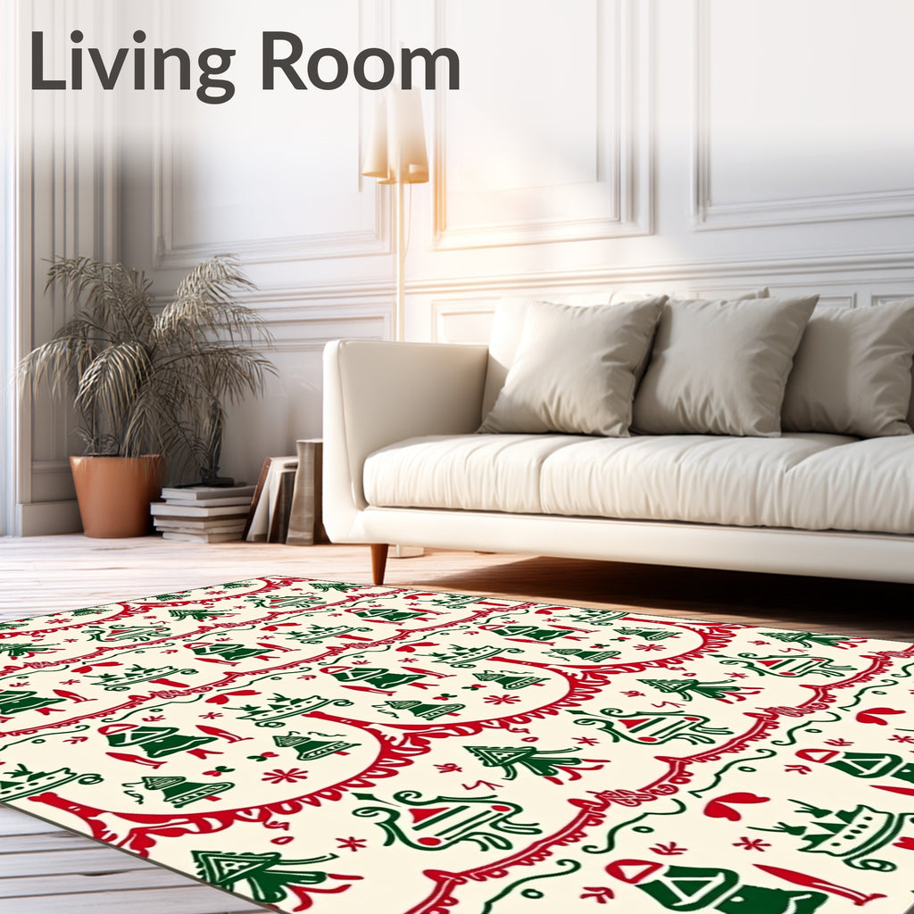 Festive Trees Red Green Scandinavian Rug