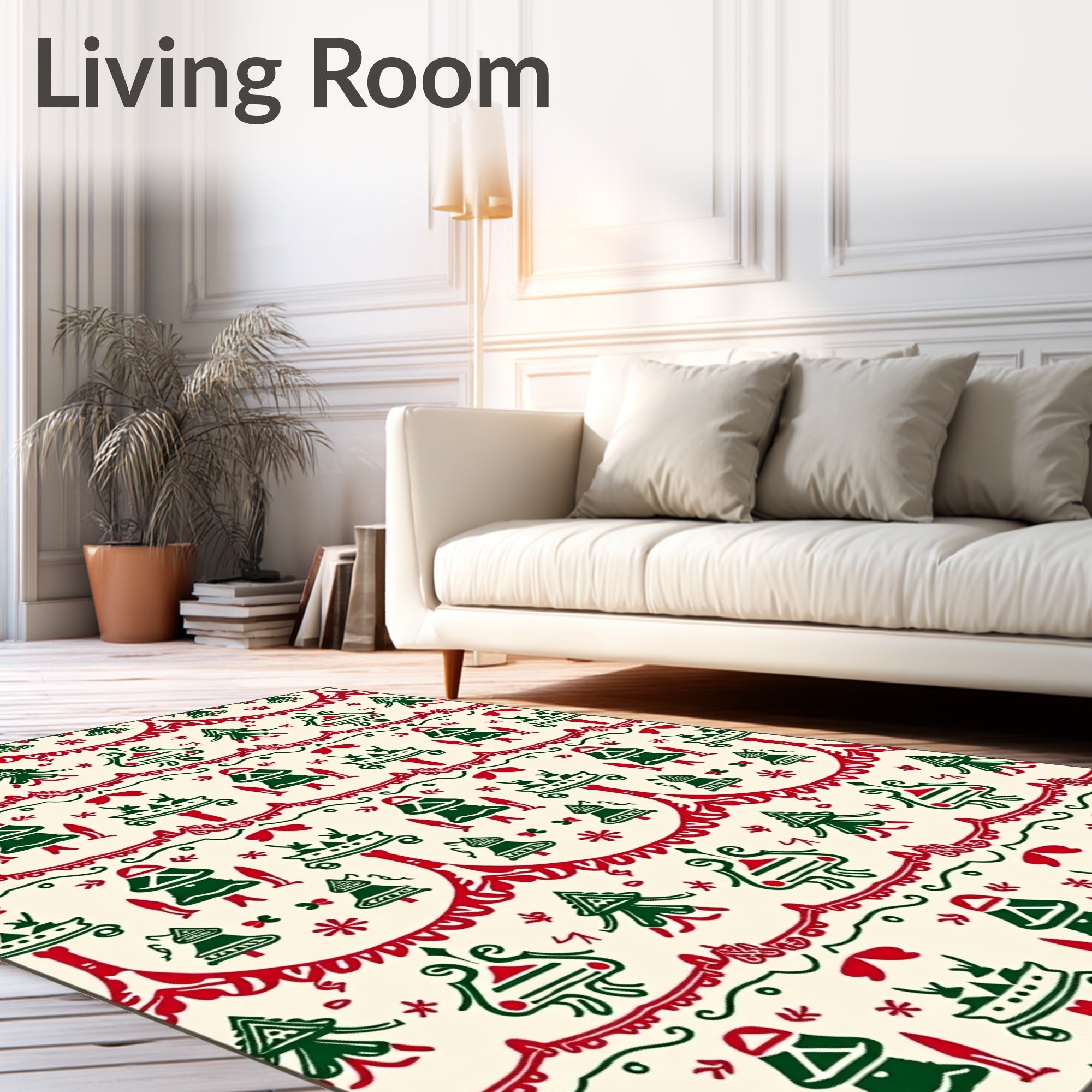 Festive Trees Red Green Scandinavian Rug