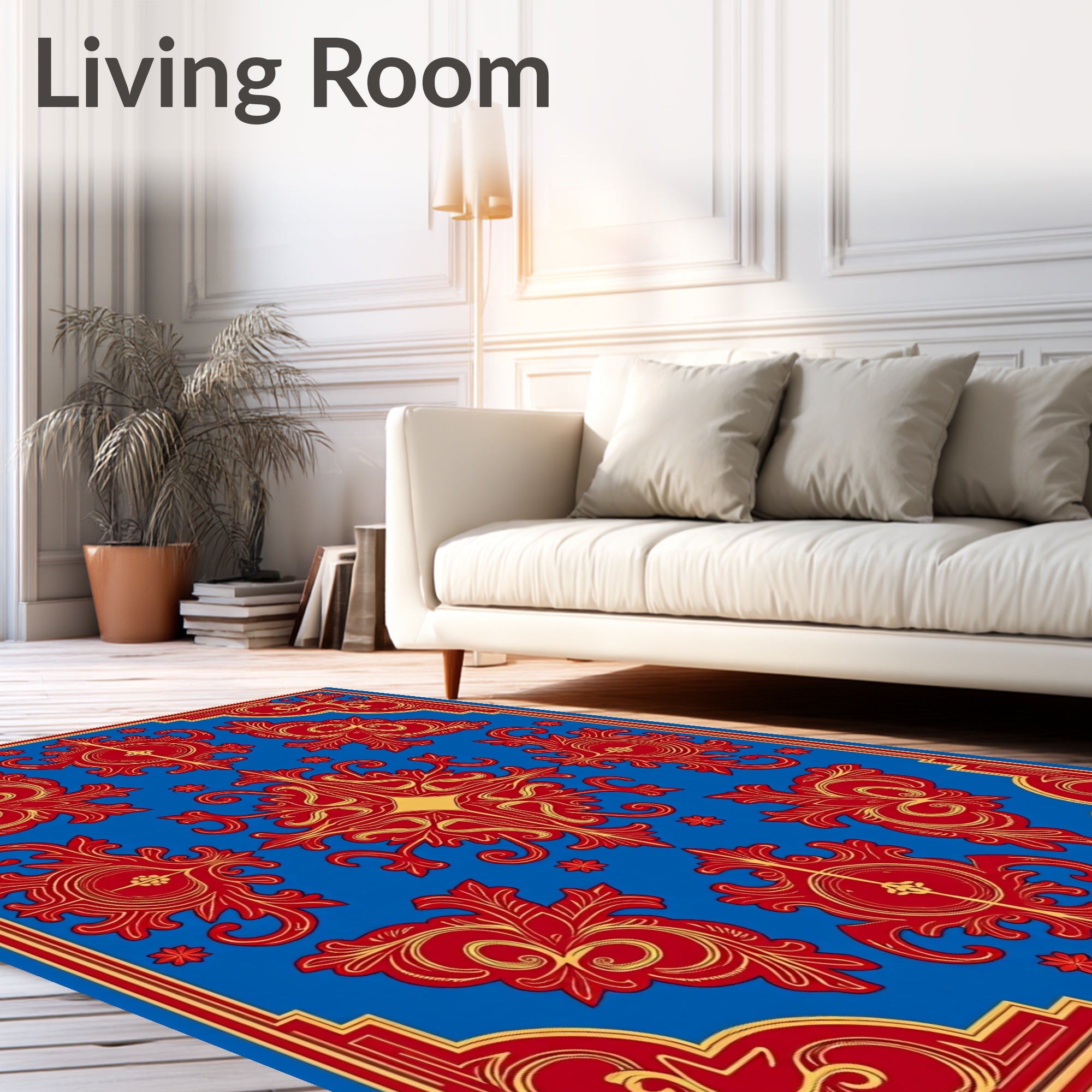 Royal Blue Red Gold Rococo Pattern Rug