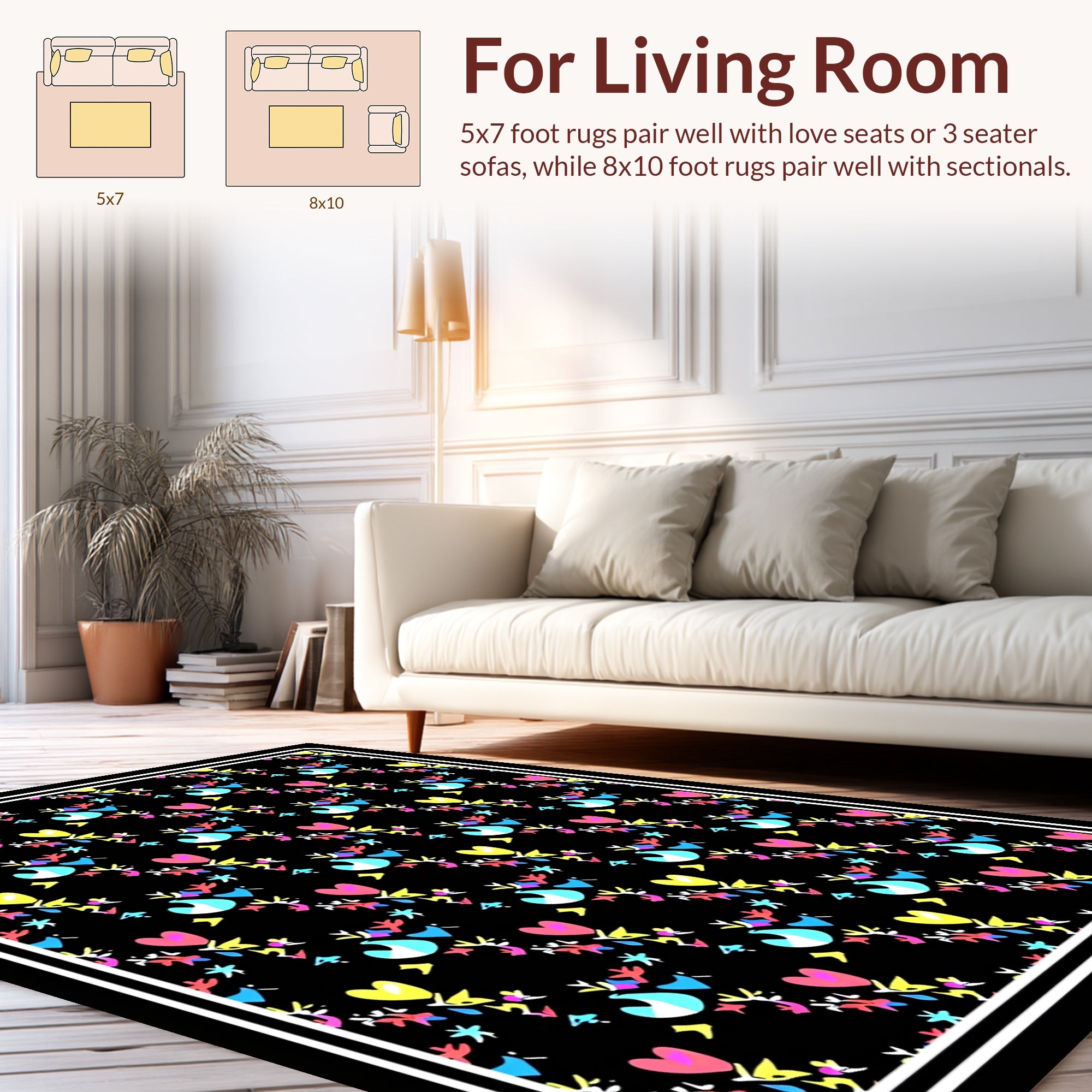 Abstract Heart And Floral Pattern Rug