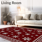 Winter Snowflake Patterned Red Rug