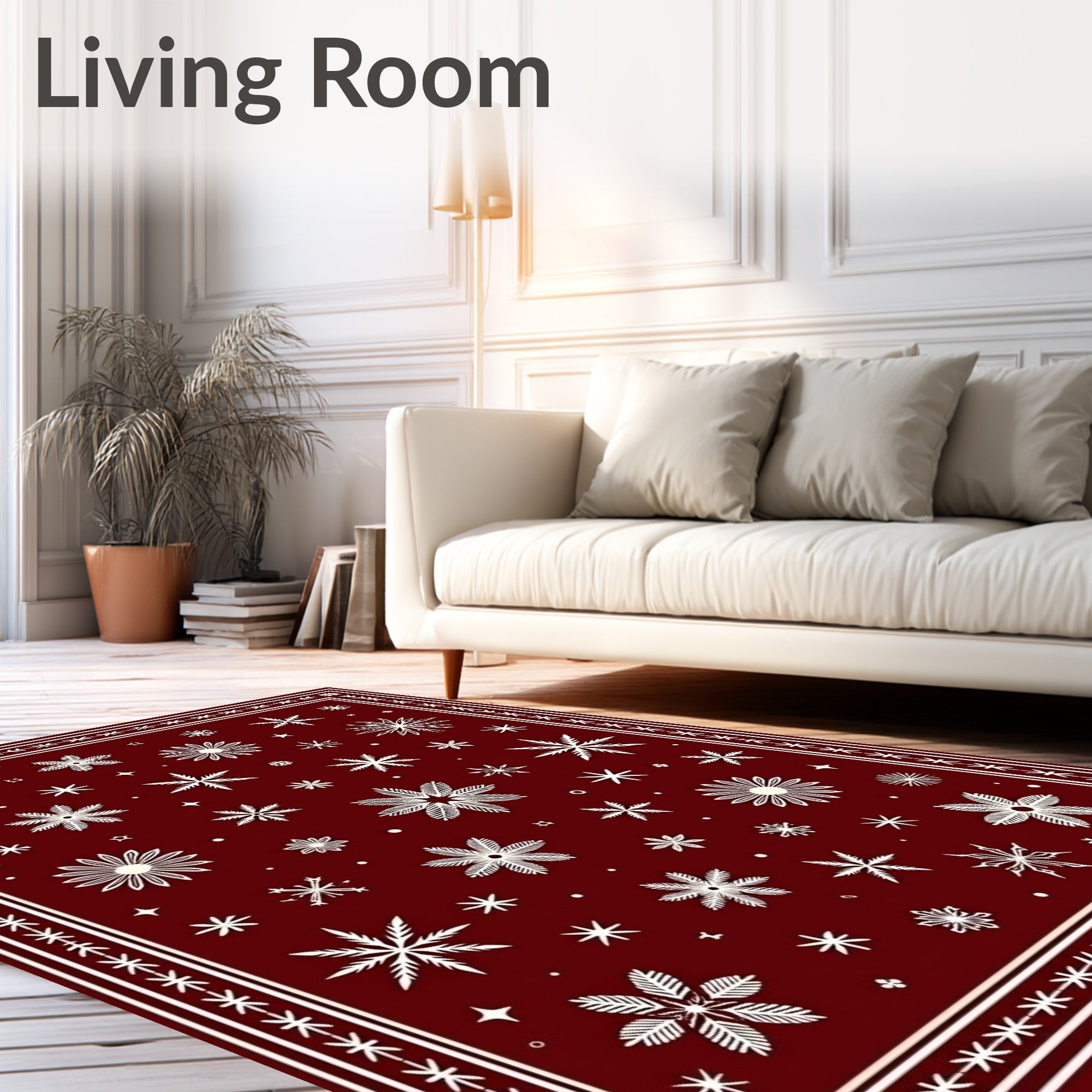 Winter Snowflake Patterned Red Rug
