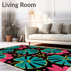 Vibrant Tropical Black Floral Rug