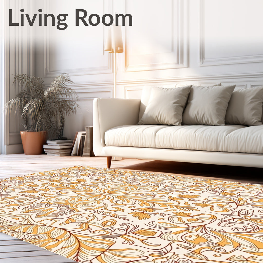 Golden Ornate Floral Scroll Pattern Rug