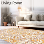 Golden Ornate Floral Scroll Pattern Rug