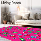 Whimsical Red Bird Floral Pattern Rug