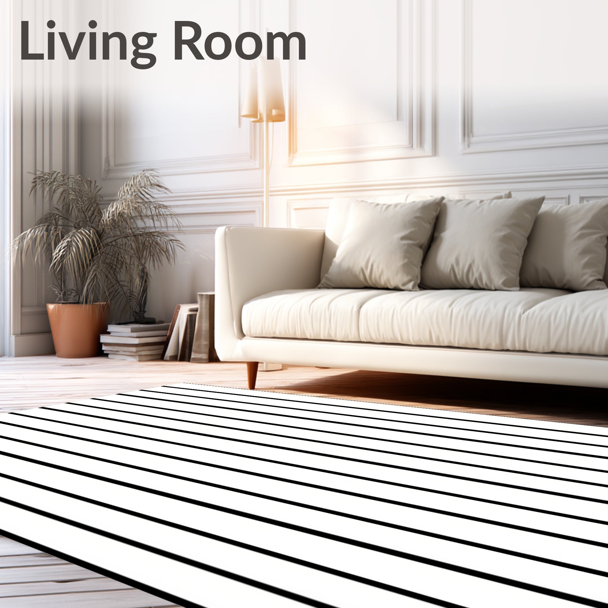 Classic Black White Stripe Pattern Rug