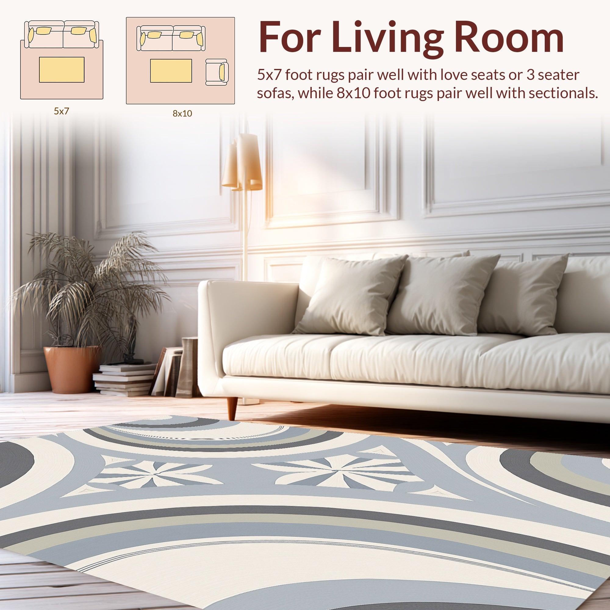 Geometric Waves and Floral Accents Rug
