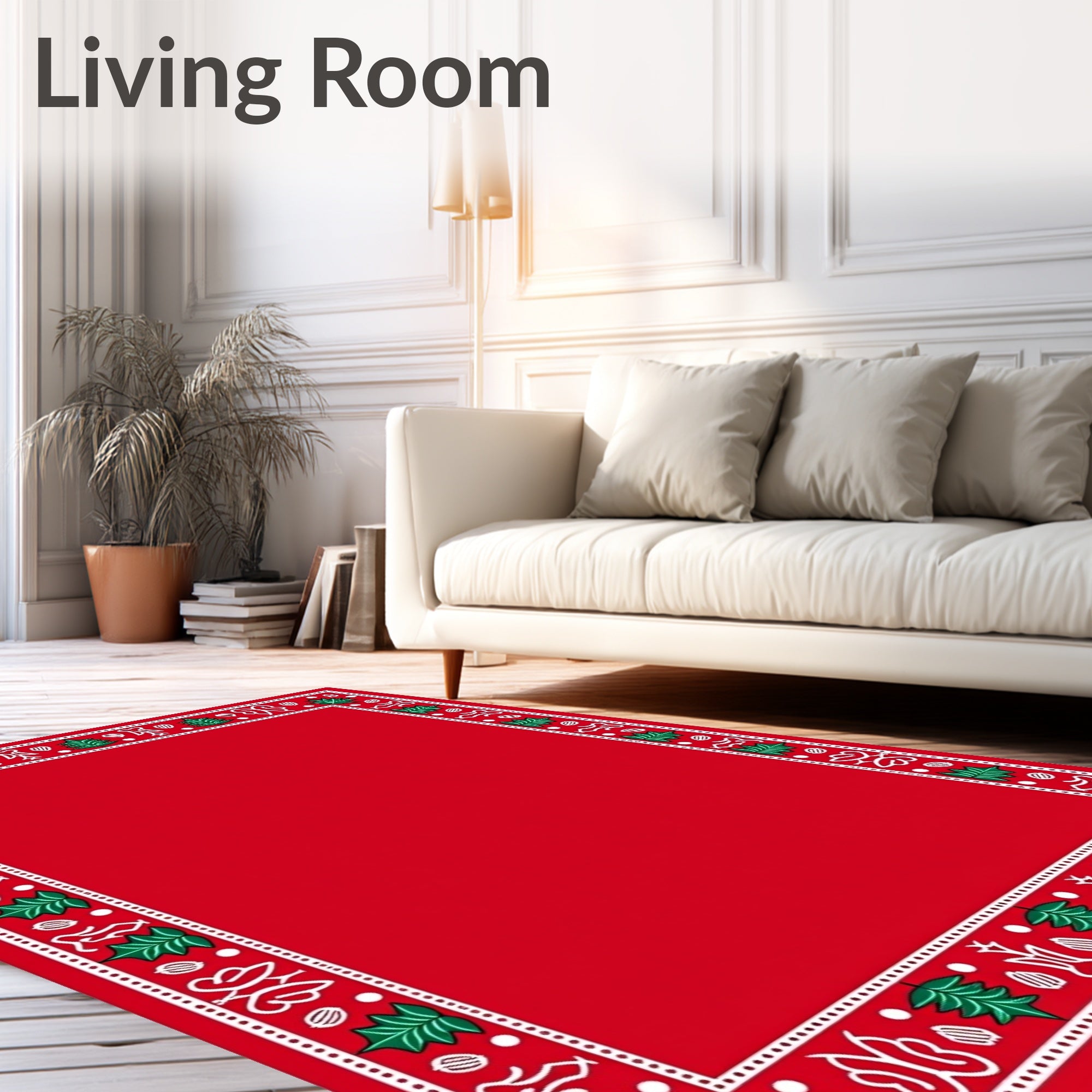 Festive Red Christmas Tree Border Rug