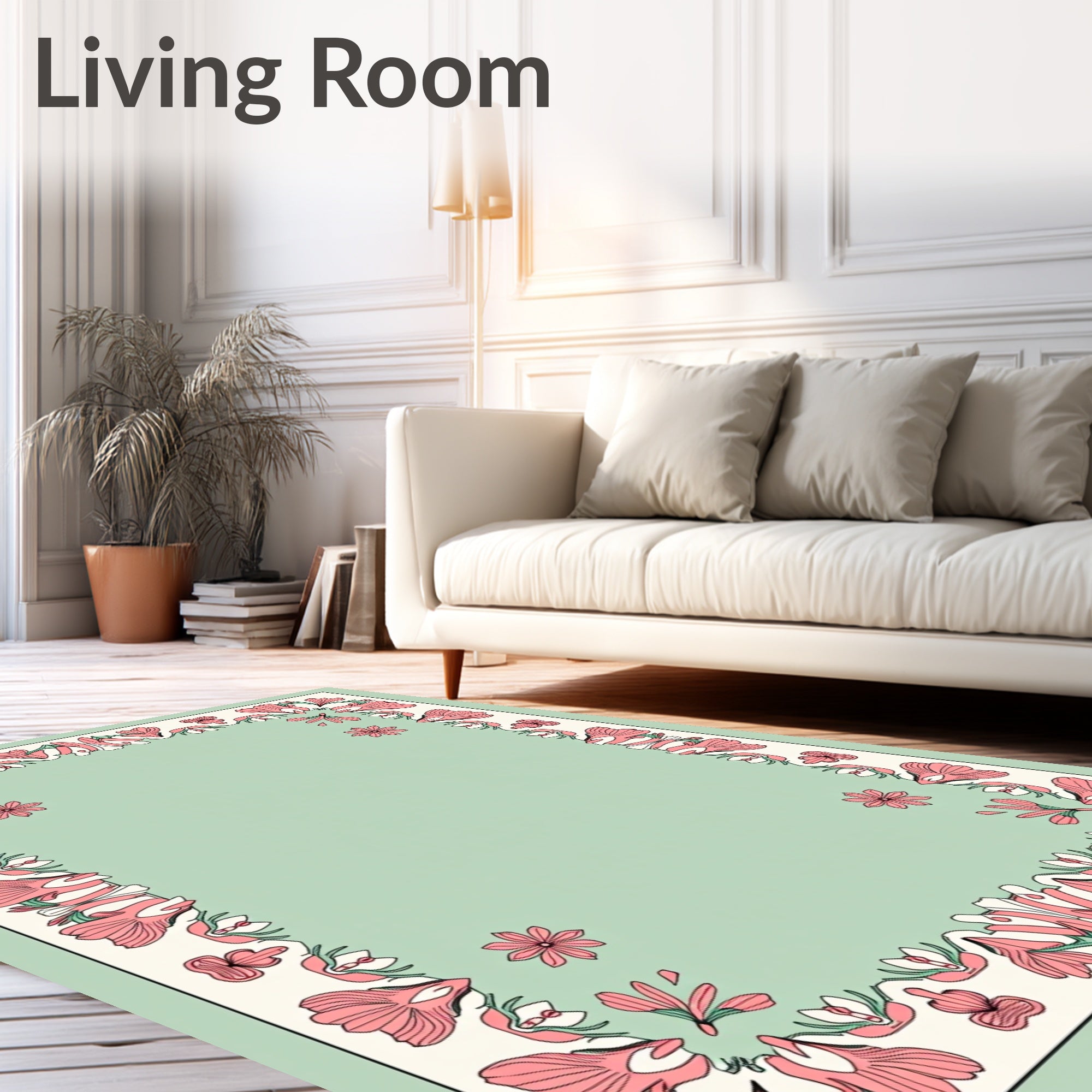 Pink Floral Border Pattern Rug