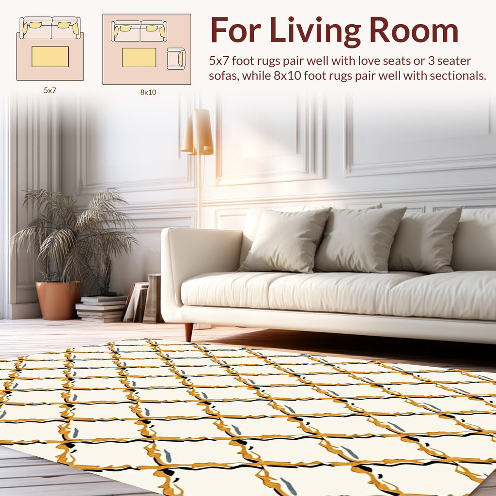 Diamond Patterned Golden Black Rug