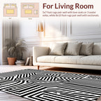 Bold Black White Maze Pattern Rug