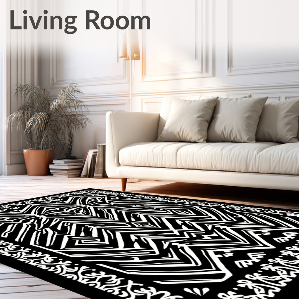 Bold Abstract Graphic Black White Pattern Rug