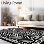 Bold Abstract Graphic Black White Pattern Rug