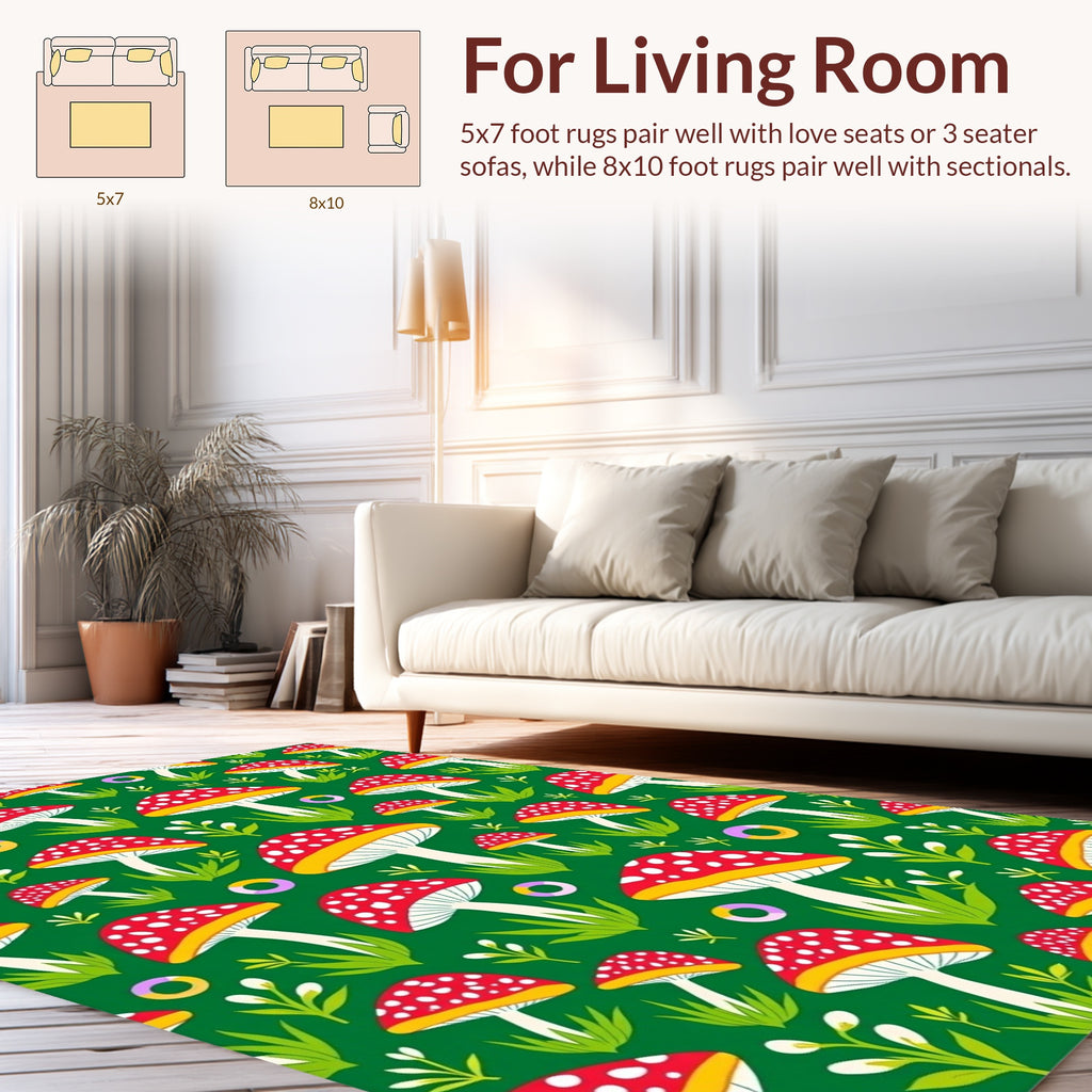 Whimsical Mushroom And Grass Pattern Rug