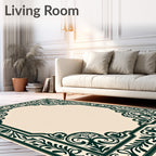 Dark Green Floral Scroll Work Frame Rug