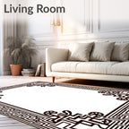 Intricate Black Maze Border Pattern Rug
