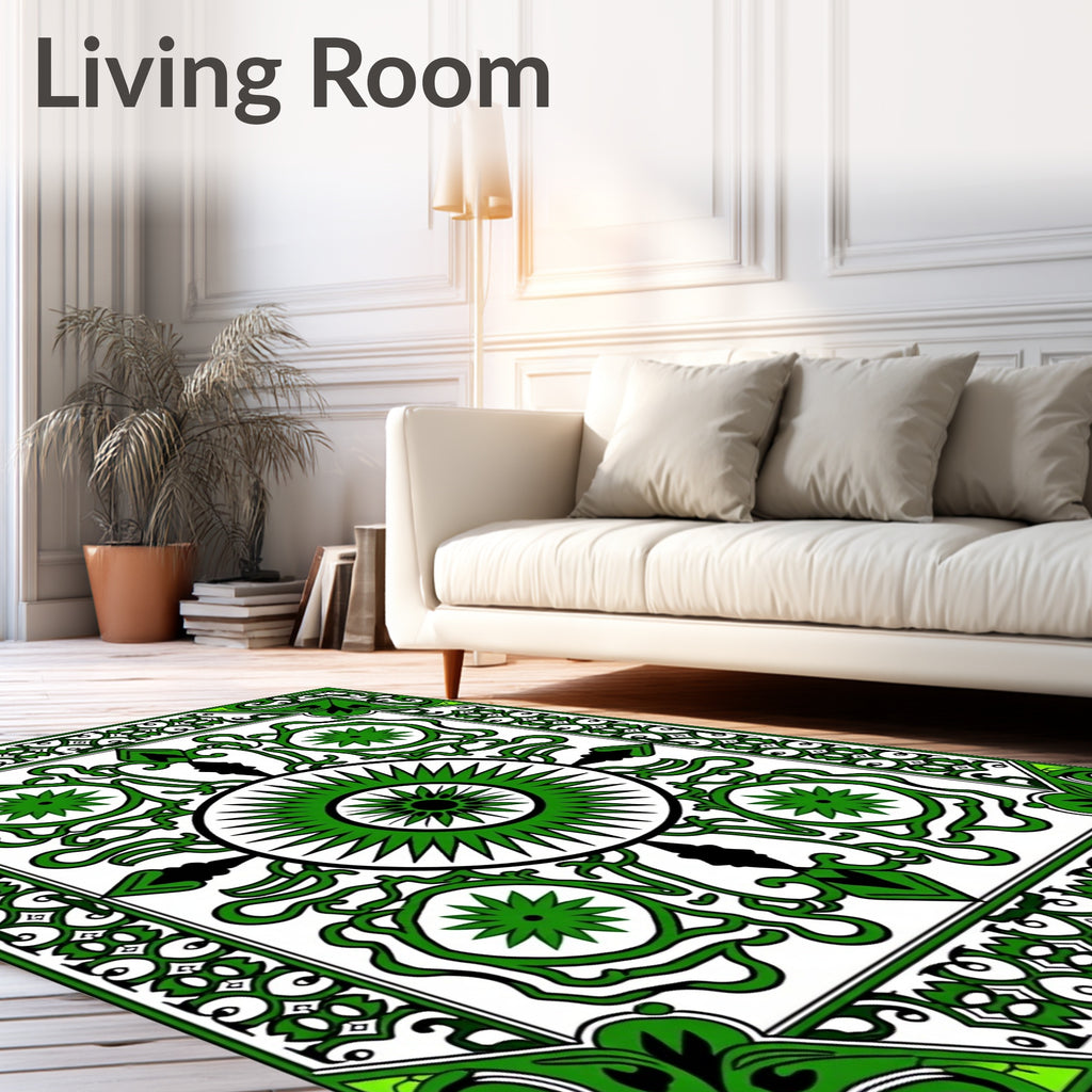 Intricate Green Sunburst Pattern Rug