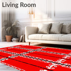 Bold Red White Pixelated Pattern Rug
