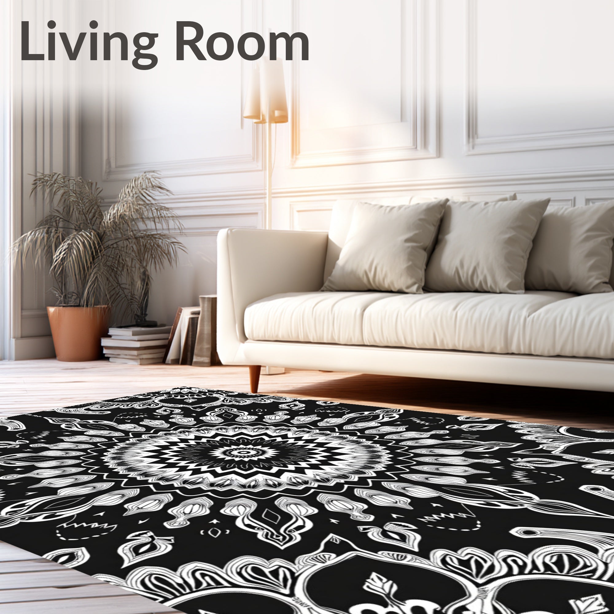 Ethereal Black White Mandala Design Rug