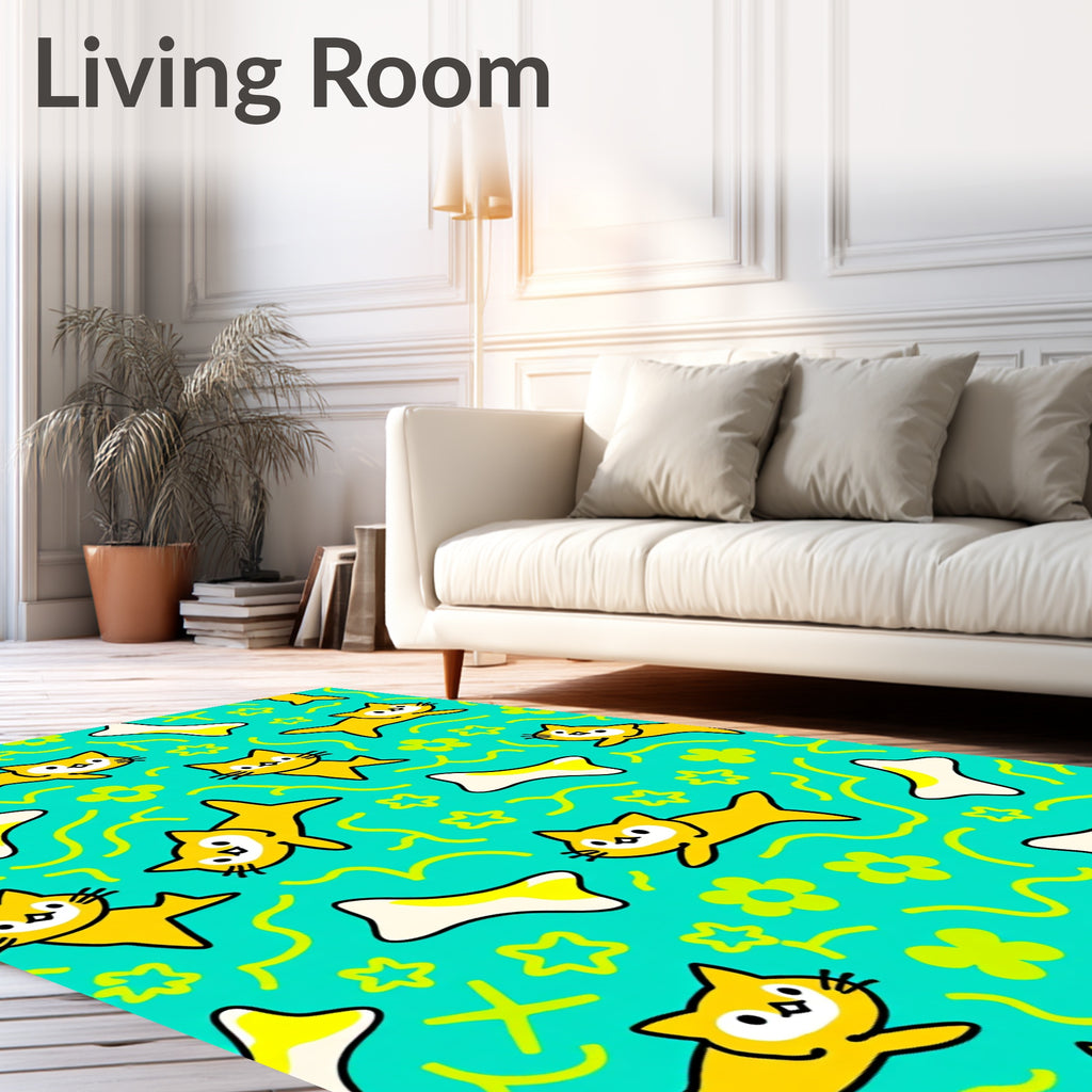 Cute Yellow Cat Bone Pattern Rug