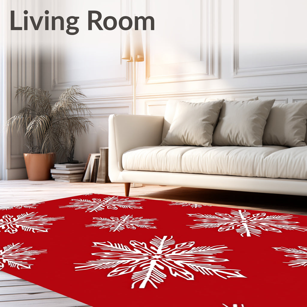 White Snowflake Patterned Festive Design Rug
