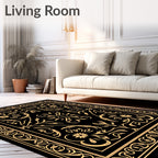 Elegant Black Gold Floral Border Design Rug